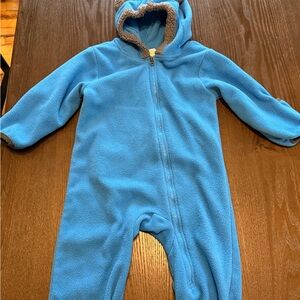 Blue Cozy Fleece Baby One-Piece with Hood